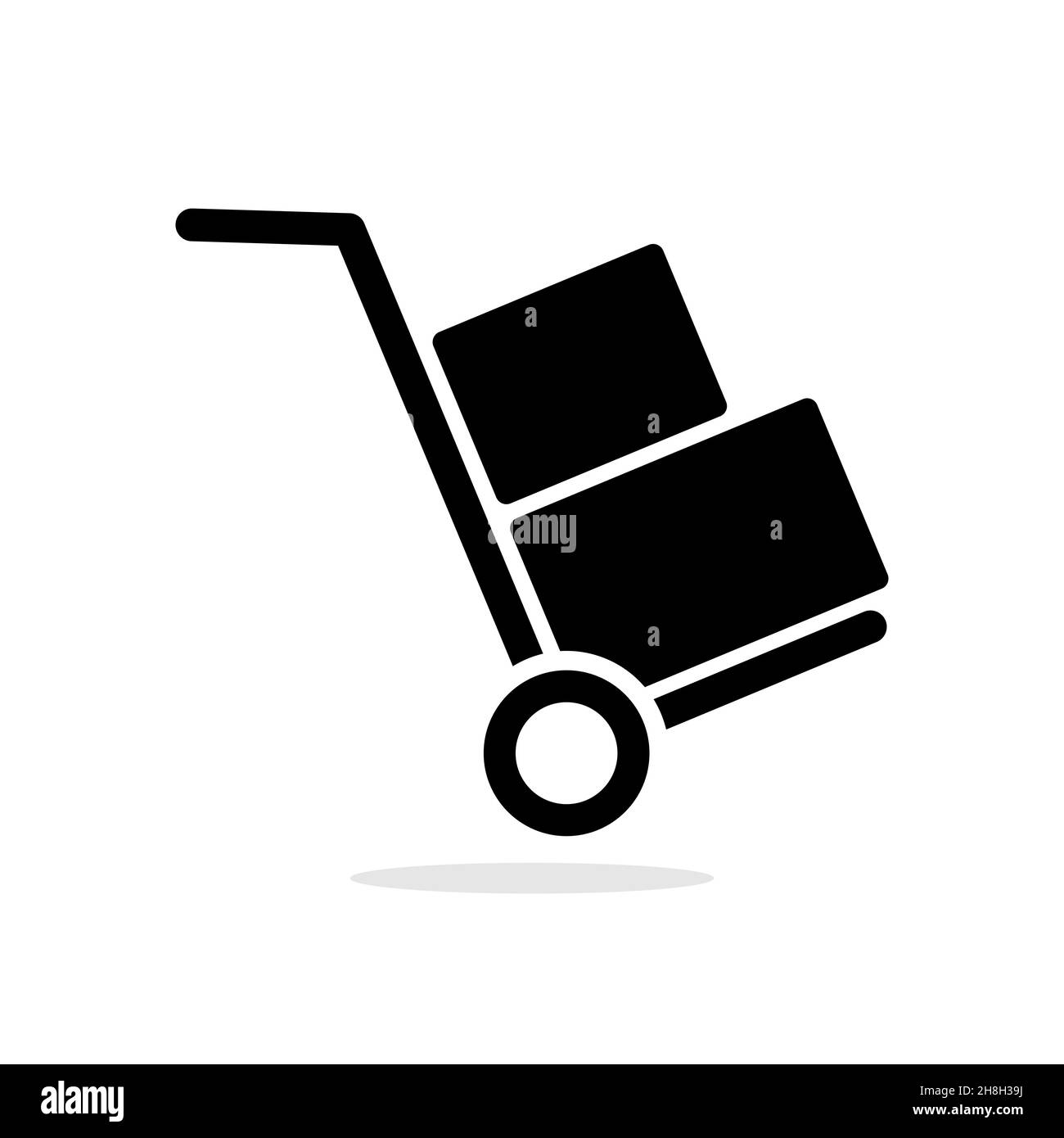 Handkarren-Symbol. Ein Handwagen mit einem Box-Vektor. Schubkarre für den Transport von Fracht. Isoliert. Stock Vektor