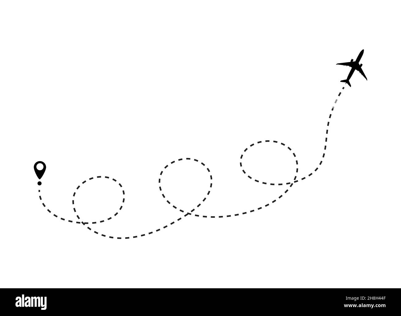 Gepunktete Linie der Flugstrecke des Flugzeugs. Tourismus und Reisen. Vektorgrafik. Stock Vektor
