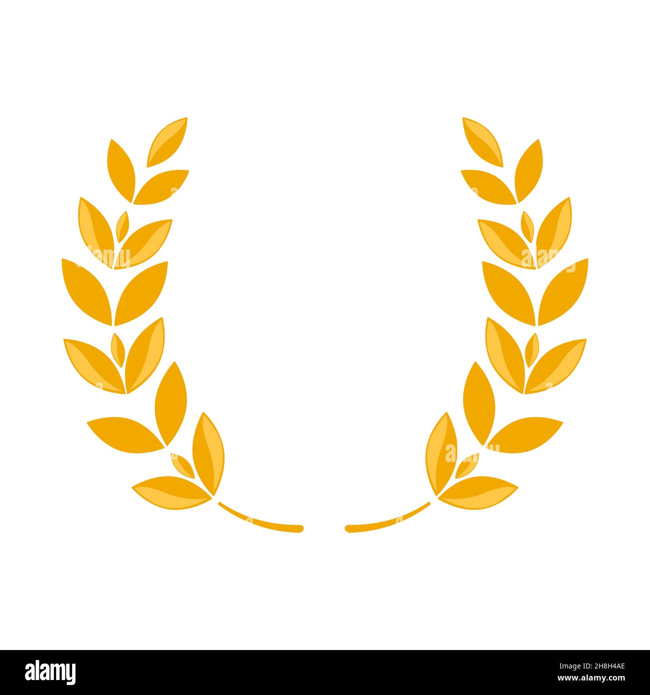 Goldener Lorbeerkranz - ein Symbol des Gewinners. Symbol für Weizenohren. Kornkranz, isolierter Vektor Stock Vektor