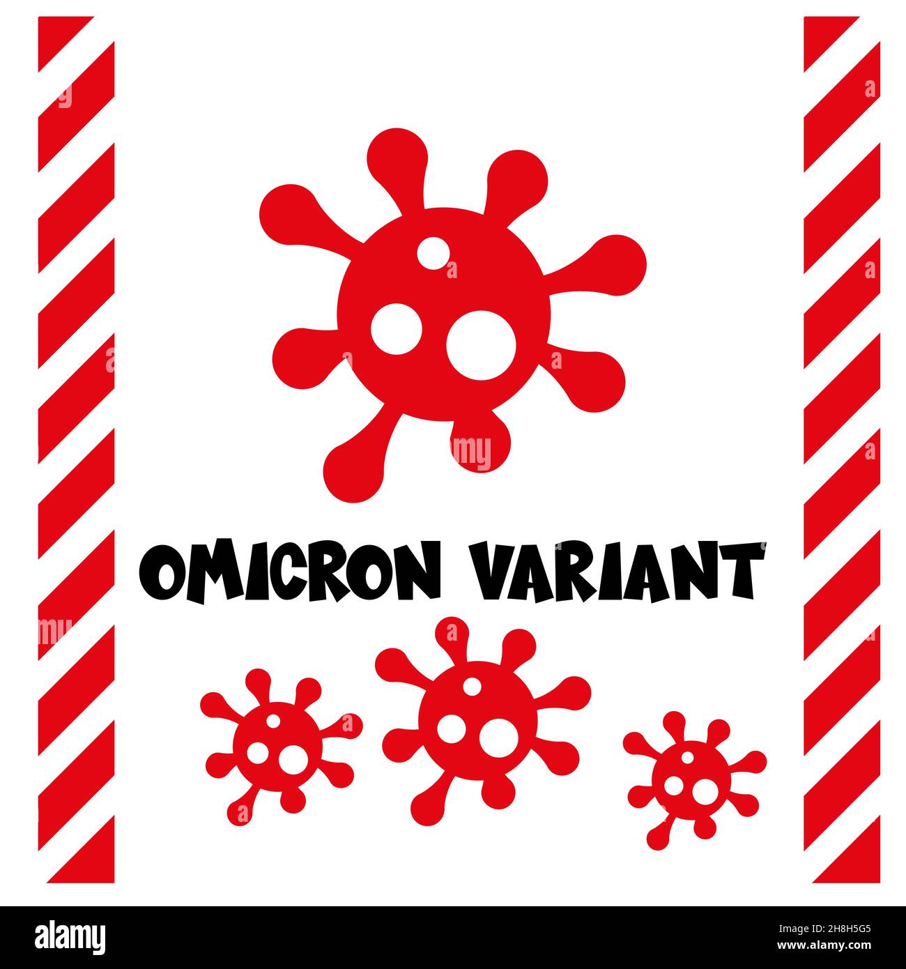 Covid-19 Omicron (B.1.1.529): SARS-CoV-2-Variante - Abbildung mit Viren-Logo auf rotem Hintergrund. Stock Vektor