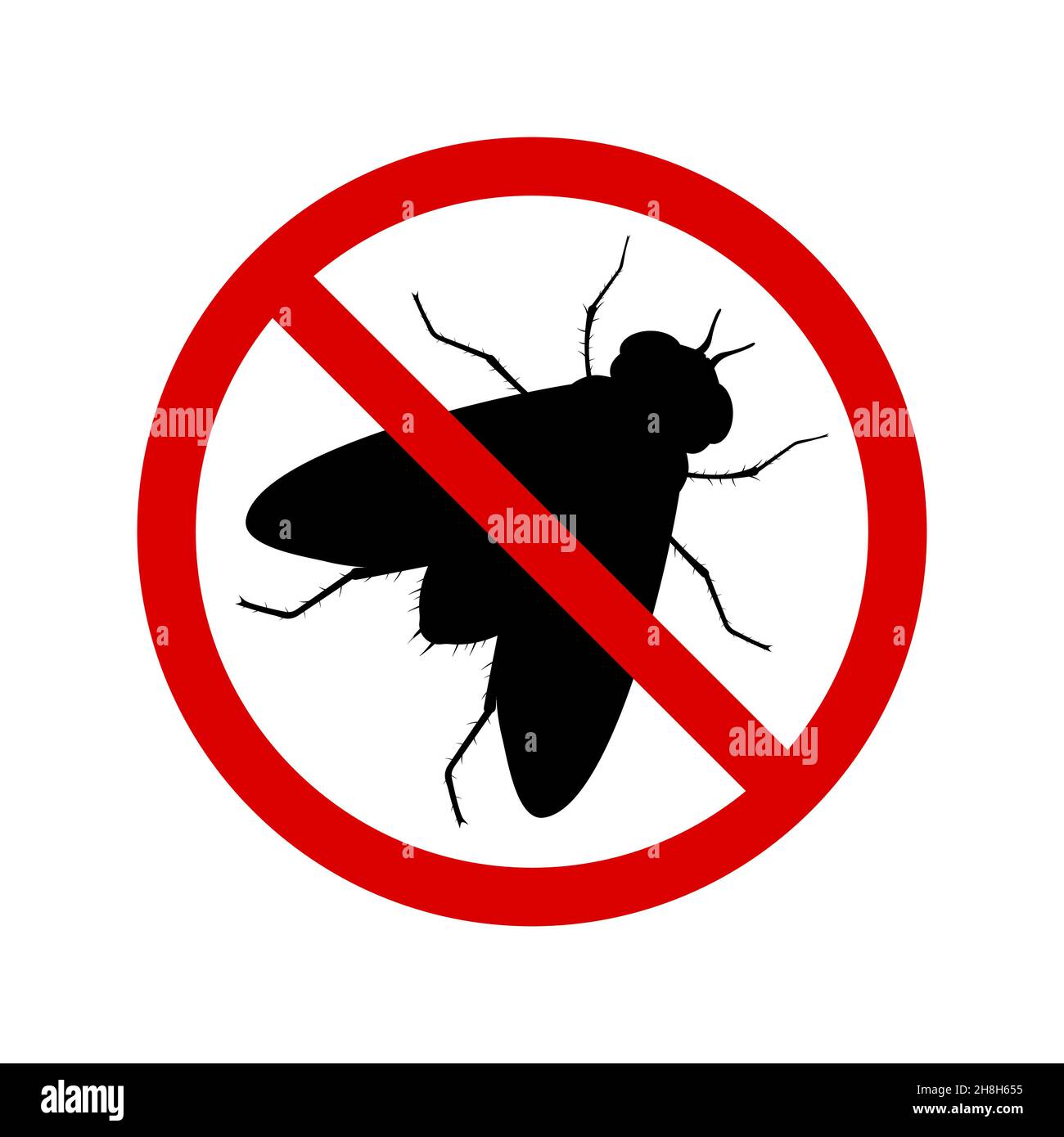 Keine Fliege mit Verbotsschild. Anti-Fliegenschädlingsbekämpfung Verbot ...