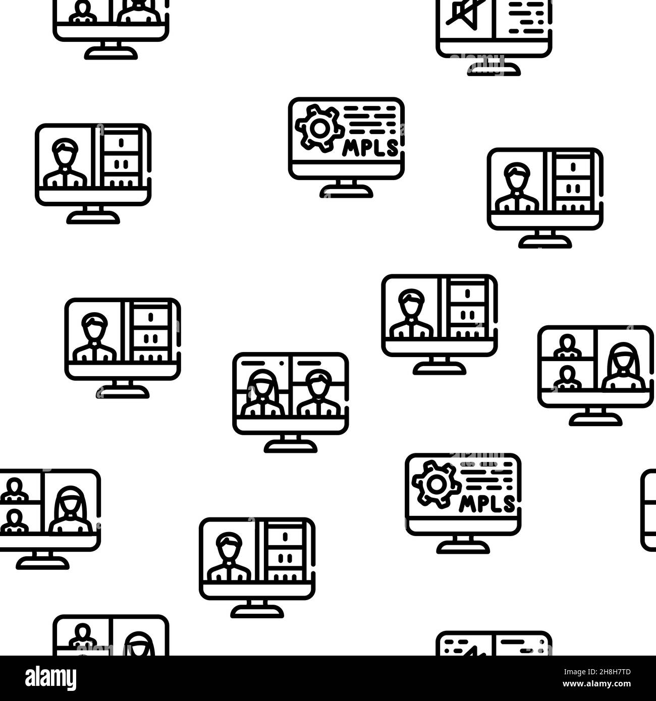 Videokonferenz Kommunikation Vektor Nahtloses Muster Stock Vektor
