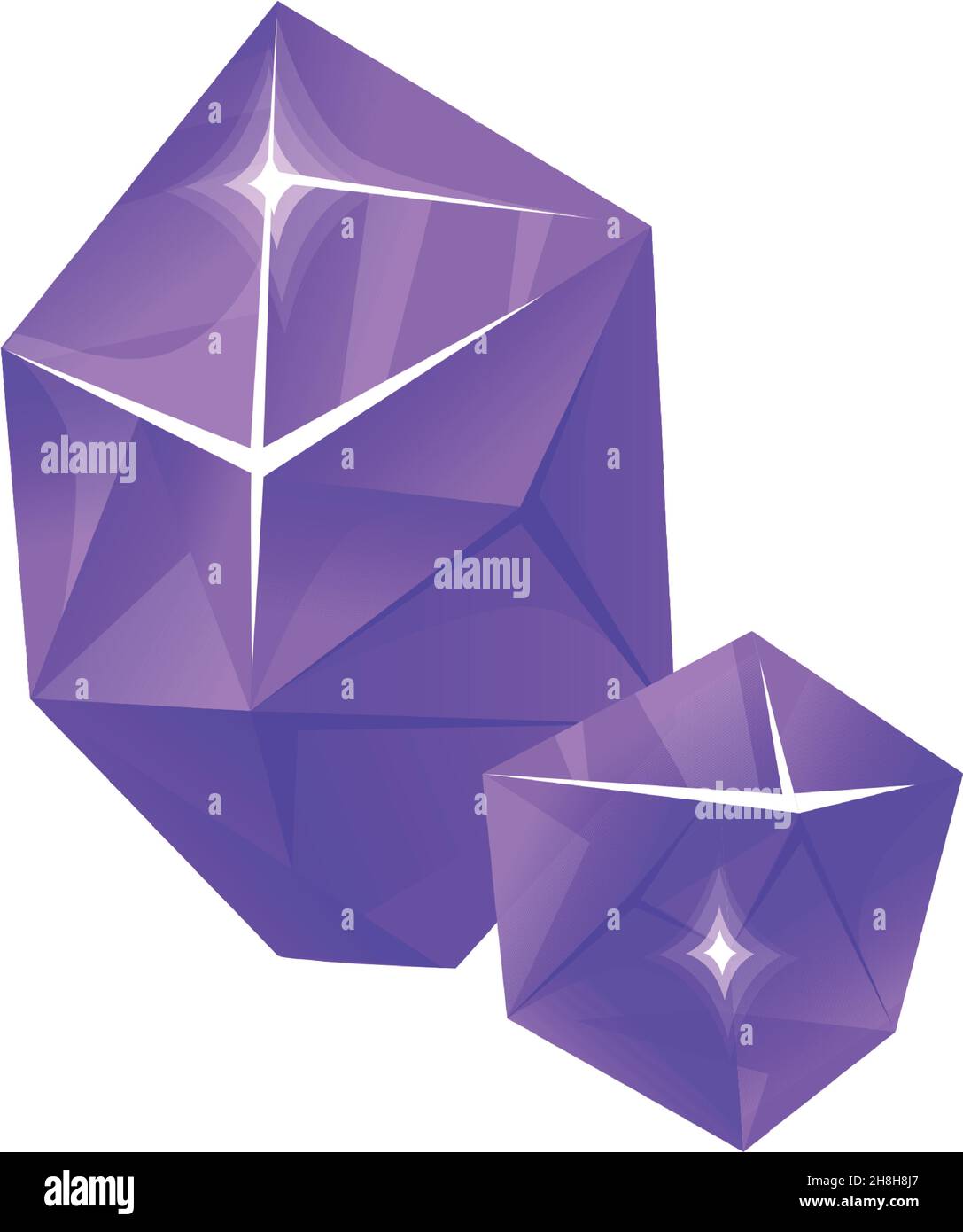 Violettes Polygon der Natur. Kristallsteine, realistische Kunst Turmalin, Farbe Cartoon Vektor Illustration isoliert auf weißem Hintergrund Stock Vektor