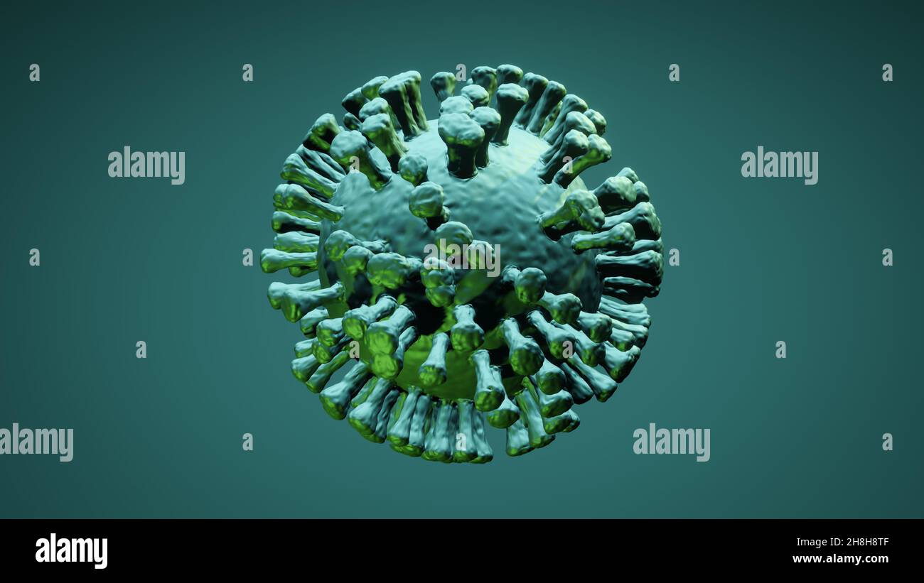 Illustration der Coronavirus-Zelle Covid-19, Visualisierung des sars-Cov-2-Modells, Hintergrund mit Kopierraum Stockfoto