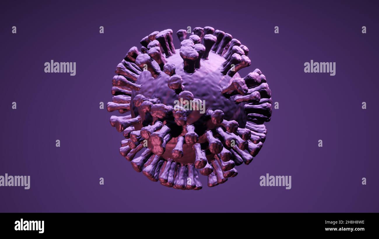 Illustration der Coronavirus-Zelle Covid-19, Visualisierung des sars-Cov-2-Modells, Hintergrund mit Kopierraum Stockfoto