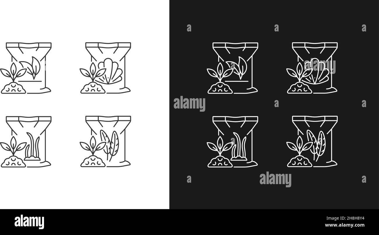 Lineare Symbole für natürliche Pflanzenmahlzeiten, die für den Dunkel- und Lichtmodus eingestellt sind Stock Vektor