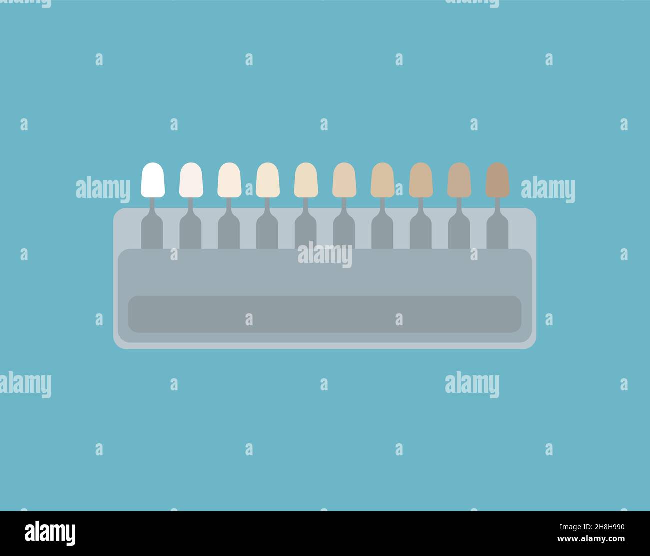 Professionelle zahnärztliche Farbpalette. Veneers Shade Guide, Zahnaufhellung, Kieferorthopäde. Für Themen wie Medizin, Mundpflege, Zahnschmelzrestaurierung Stock Vektor