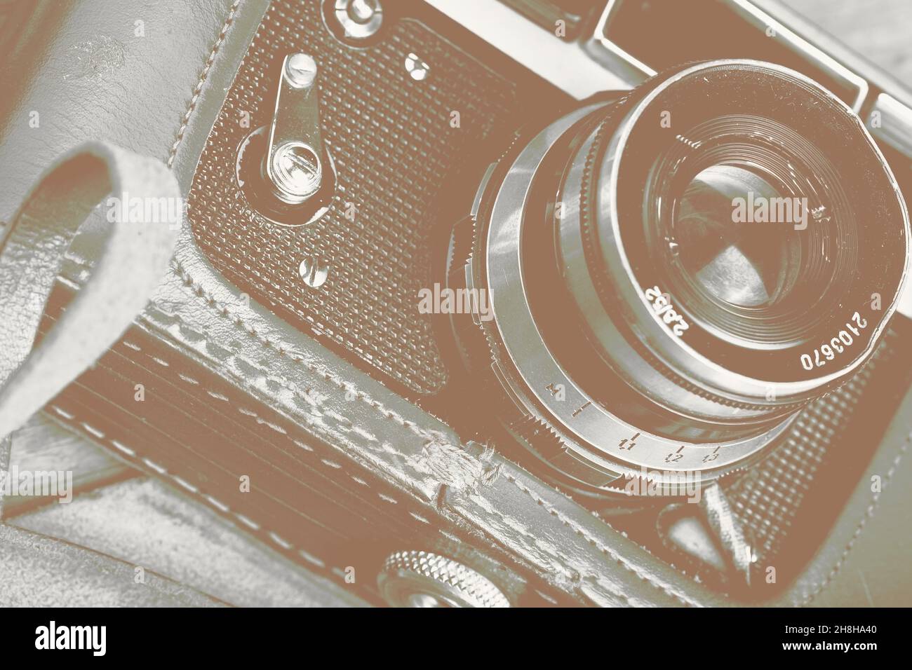 Seltene alte Fotokamera mit Filmmechanismus. Stockfoto