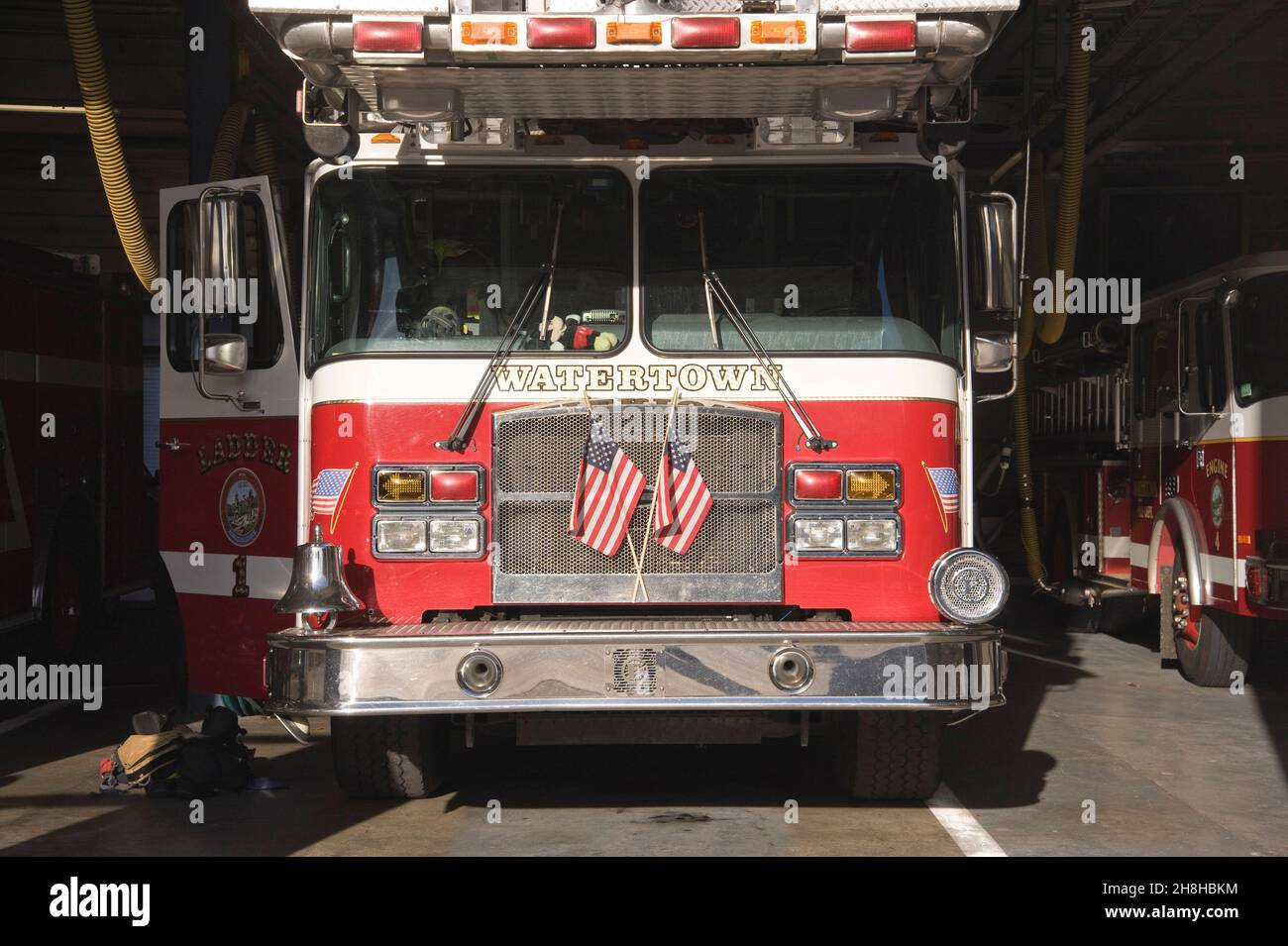 Feuerwehrmaschine in Watertown Massachusetts Stockfoto