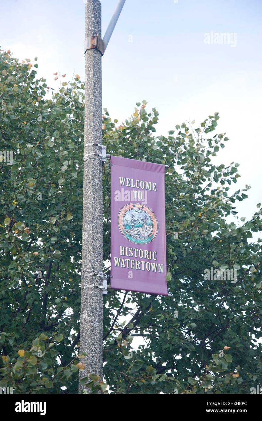 Willkommen im historischen Watertown Massachusetts USA Stockfoto
