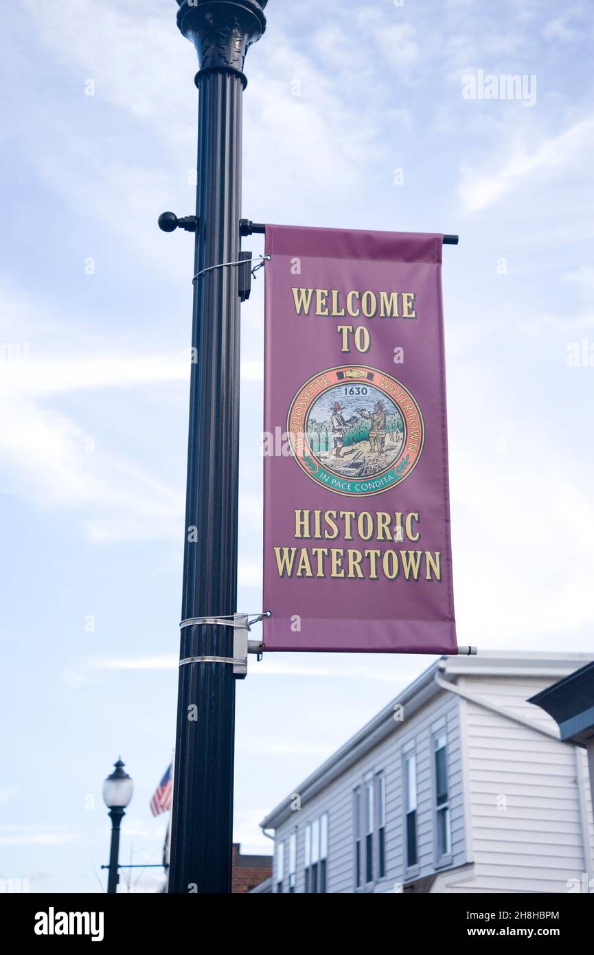 Willkommen im historischen Watertown Massachusetts USA Stockfoto