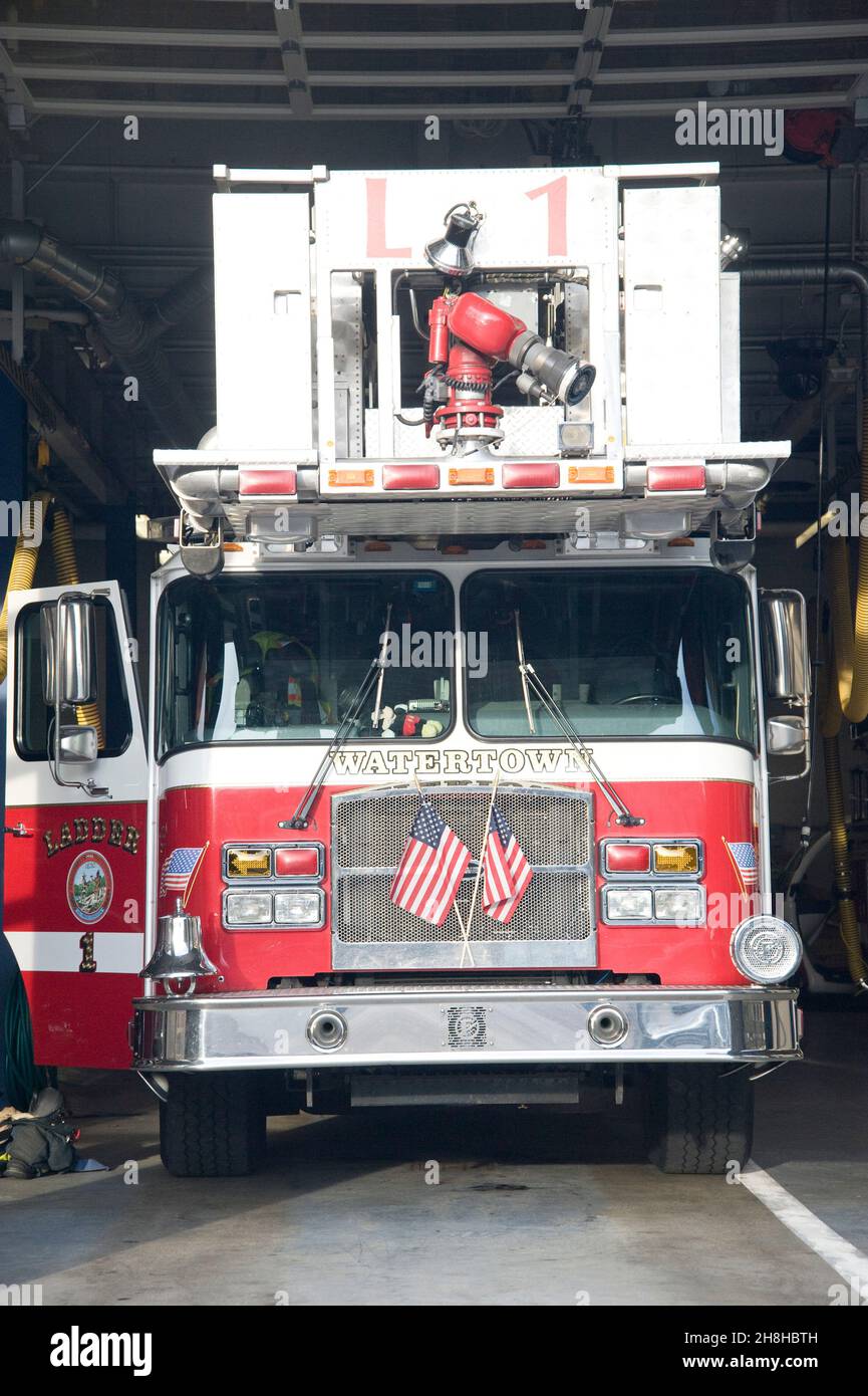 Feuerwehrmaschine in Watertown Massachusetts Stockfoto