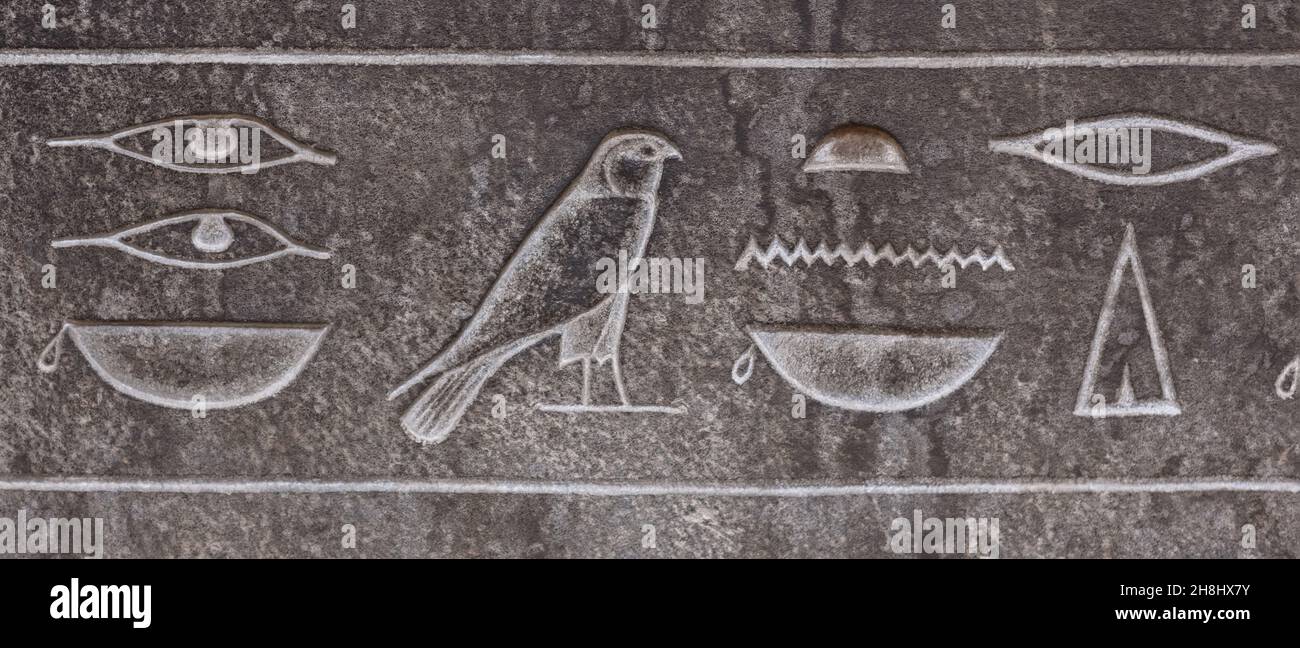 Gravierte Zeichnung auf der Grabwand. Ägypten. Stockfoto