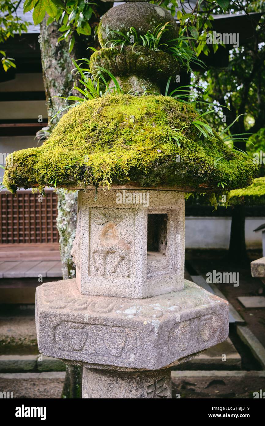 Traditionelle Steinlaternen in einem Tempel in Nara, Japan Stockfoto