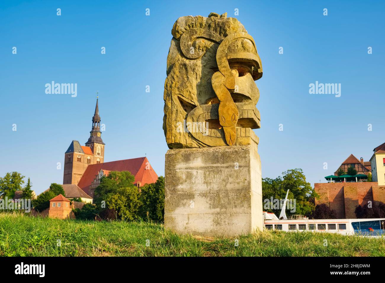 Skulptur an der Elbe, Tangermünde, Sachsen-Anhalt, Deutschland Stockfoto