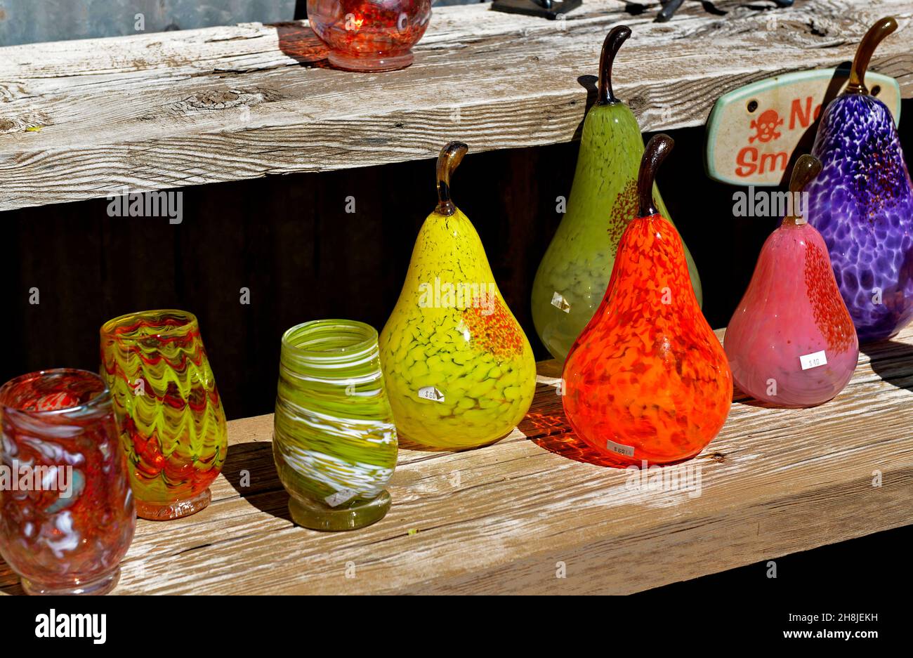 Mundgeblasene Glaskunst in Jerome, Historic Copper Mining Town, Ghost Town, Arizona Stockfoto