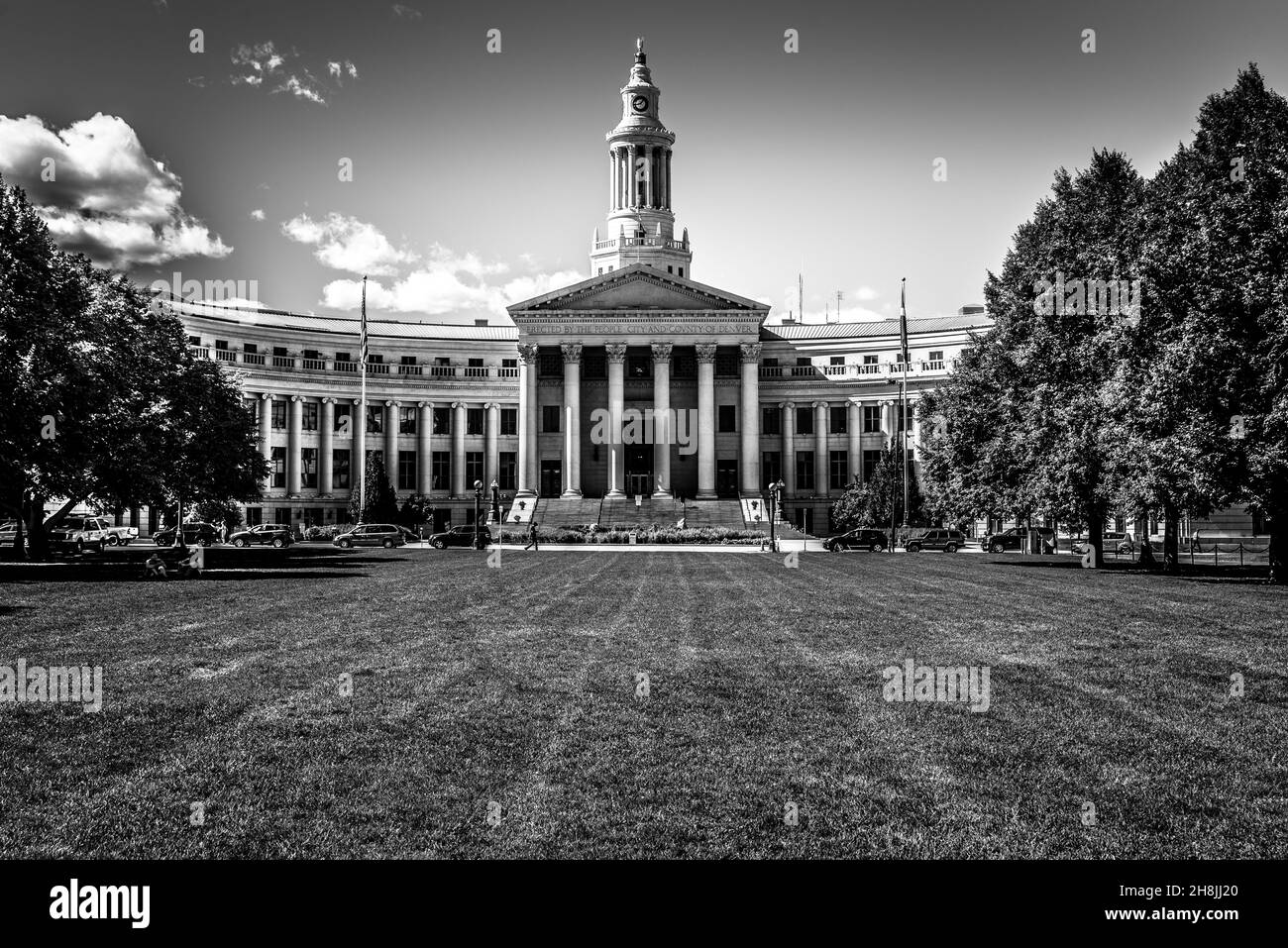 Graustufenaufnahme des Civic Center Park in Denver, Colorado, USA Stockfoto