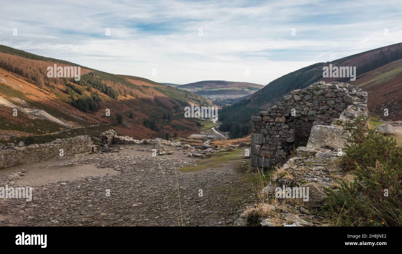 Blick auf das Glendasan Valley, Teil des Wicklow Gap, County Wicklow, Irland. Stockfoto