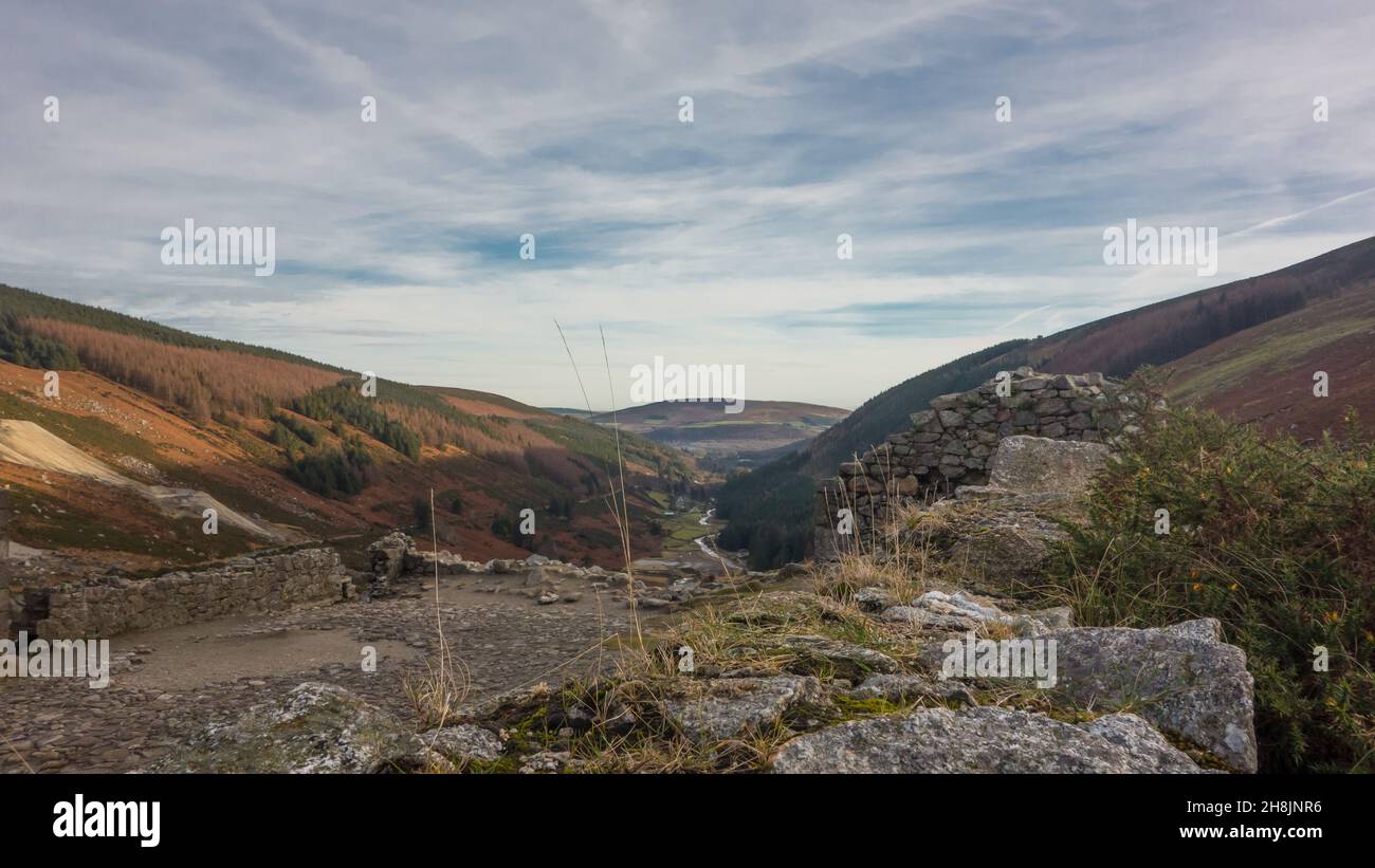 Blick auf das Glendasan Valley, Teil des Wicklow Gap, County Wicklow, Irland. Stockfoto
