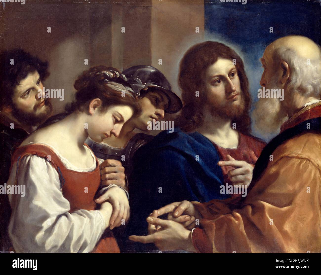 Die Frau, die im Ehebruch aufgenommen wurde, Gemälde von Guercino Stockfoto
