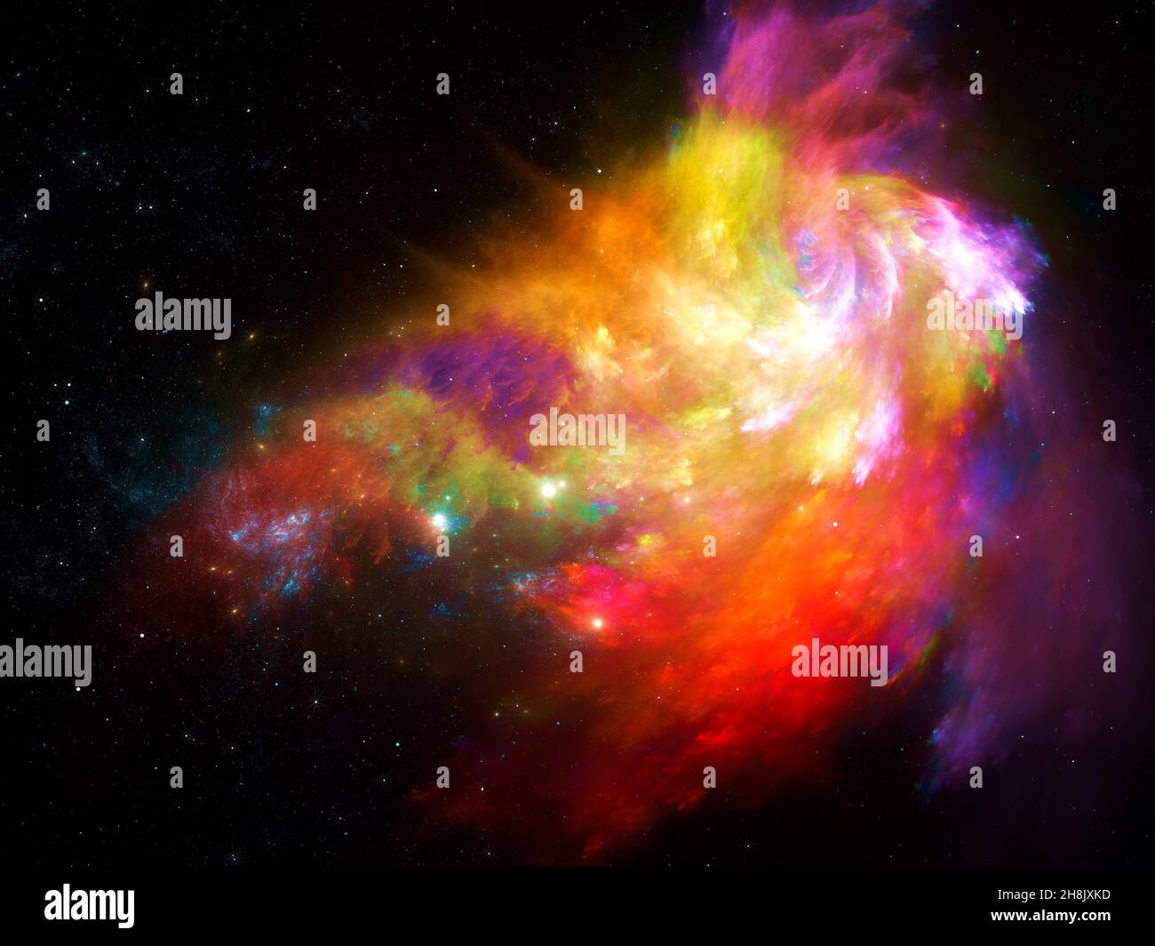 Abstrakter Raum Hintergrund mit heller Galaxie - computergenerierte Illustration Stockfoto