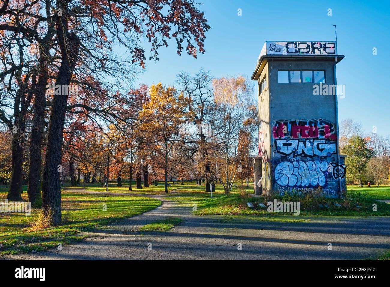 Ehemaliger Wachturm, Schlesischer Busch, Berlin, Deutschland Stockfoto