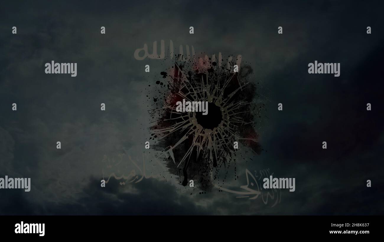 ISIS-Flagge und Einschussloch Stockfoto