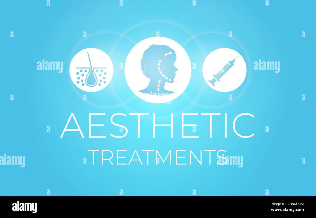 Blue Aesthetics Treatments Illustration Hintergrund für Dermatologie, plastische Operationen und Gesichtslifting Stock Vektor