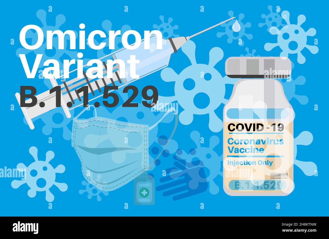 Coronavirus-Symbole mit WHO-Variantennamen aus dem griechischen Alphabet -alpha, beta, gamma, Delta und omicron-Virus-Logos. Stock Vektor