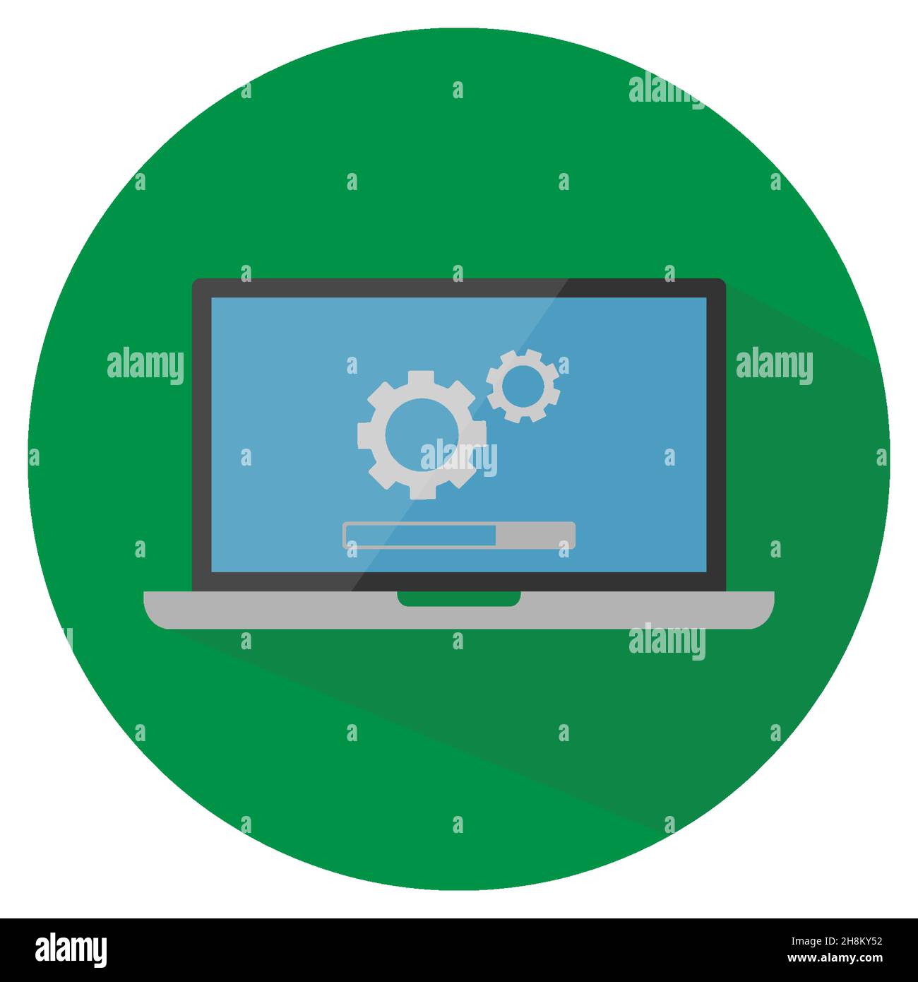 Vektorsymbol für die Aktualisierung der Laptop-Software. Laptop mit Zahnradsymbol . Stock Vektor