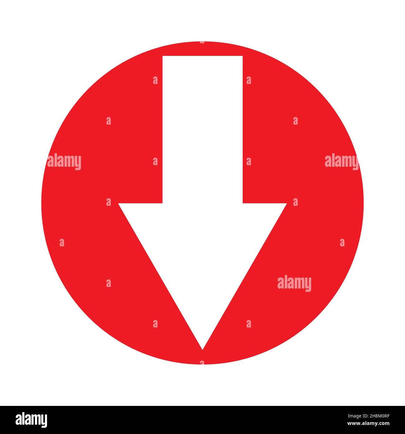 Pfeil nach unten auf dem roten Kreisvektorsymbol. Stock Vektor