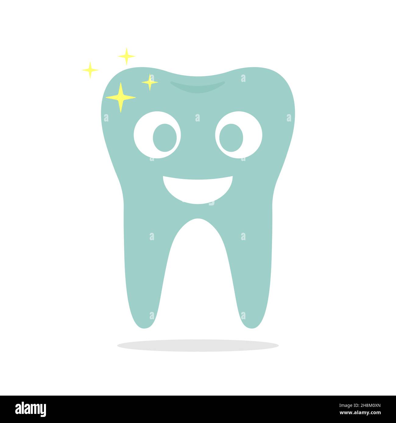 Zahnsymbol. Sauber glücklich und lächelnd. Niedliche Zeichentrickfigur. Zahngesundheit. Einfaches Cartoon-Design. Stock Vektor