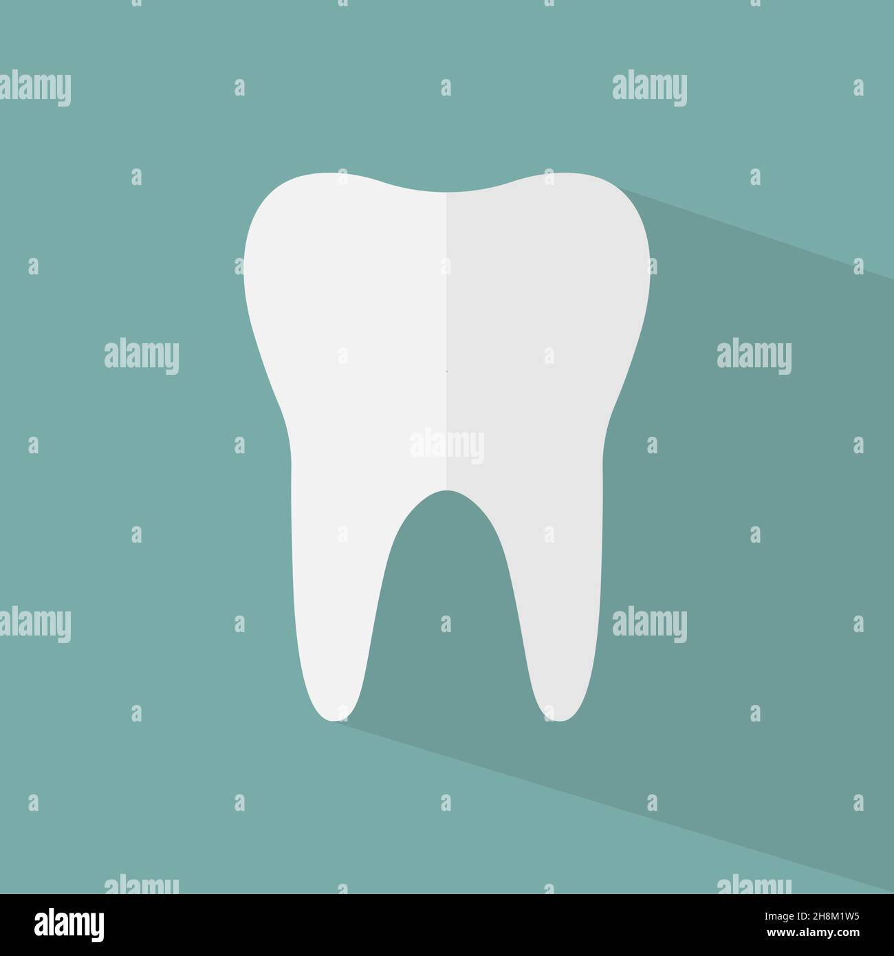 Zahnsymbol mit langem Schatten. Flaches Design. Stock Vektor