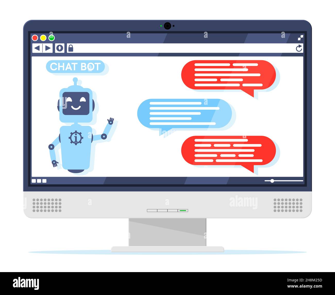 Computer mit Chat bot Sprechen Sie in Blase auf dem Bildschirm  Stock-Vektorgrafik - Alamy
