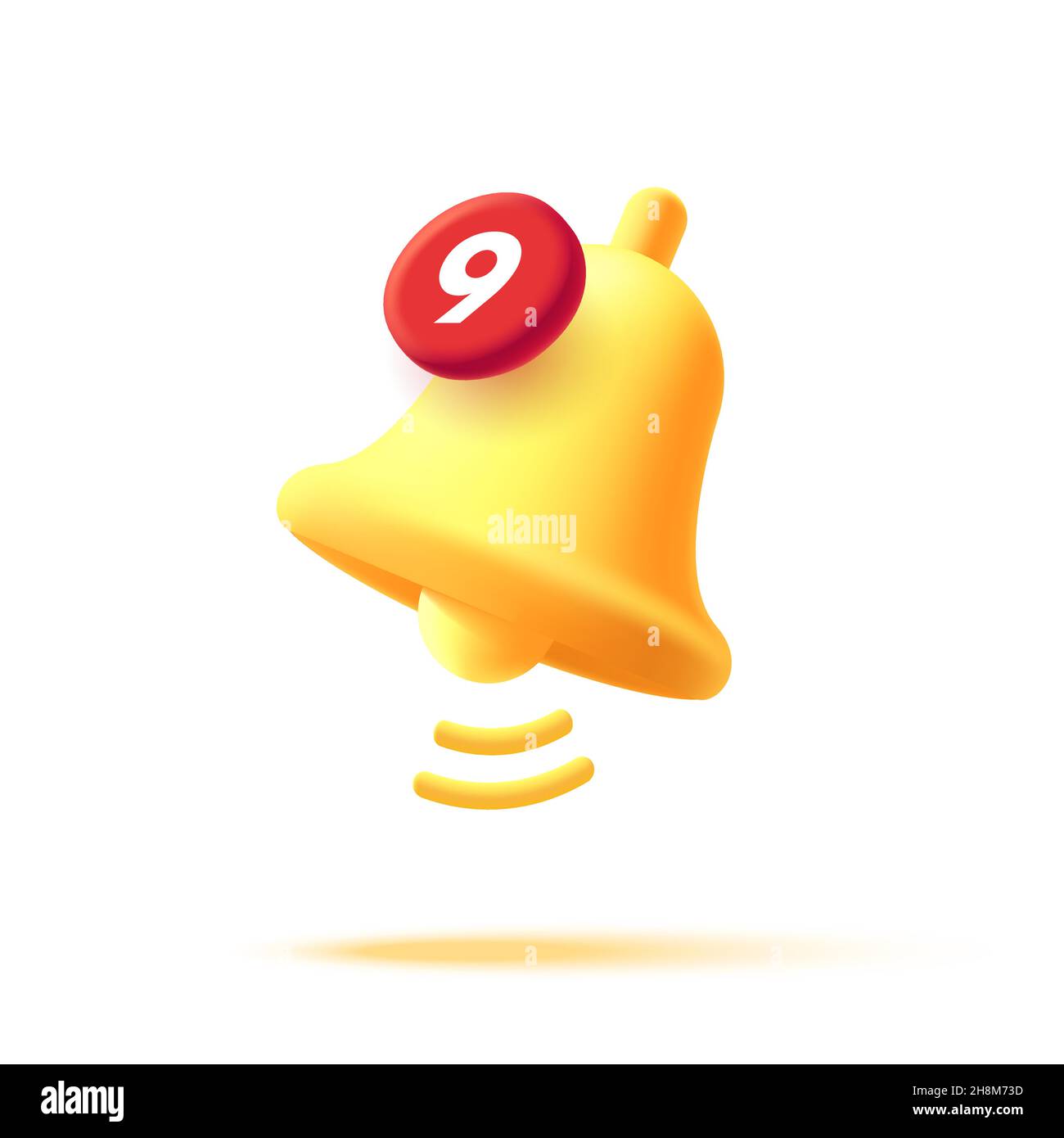 3D Symbol Render Stil der Glocke mit Benachrichtigung rote Blase mit Nummer, isoliert Stock Vektor