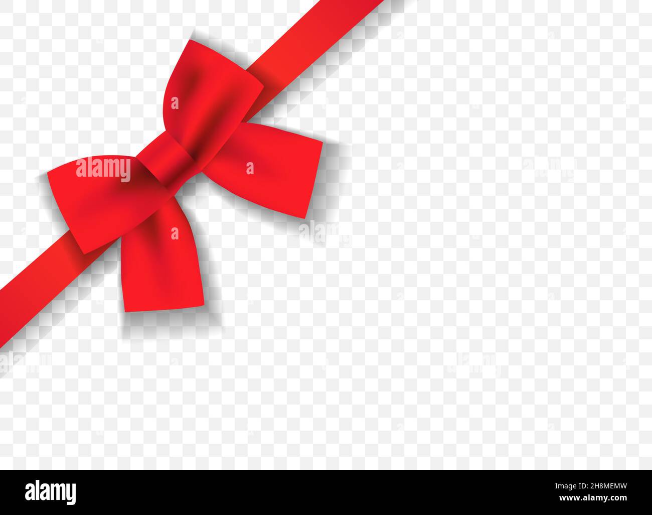 Satin dekorative rote Schleife mit horizontalem Band isoliert auf transparentem Hintergrund. Vektor rote Seidenschleife und Band für Valentinstag oder mather Tag Stock Vektor