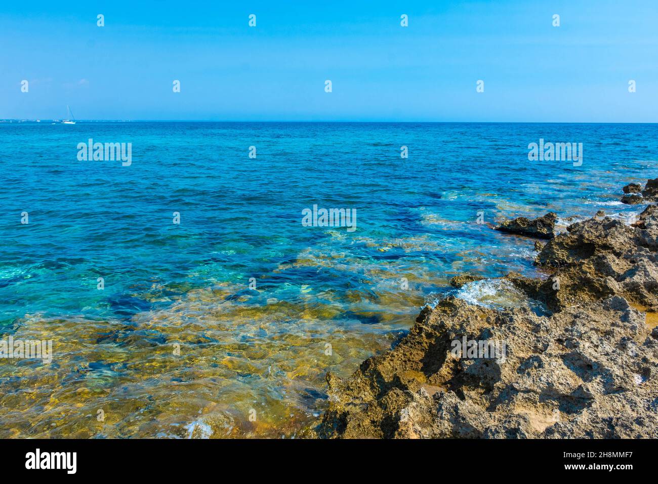 Wunderschönes kristallklares Wasser am Strand Punta Prosciutto, Salento, Italien Stockfoto