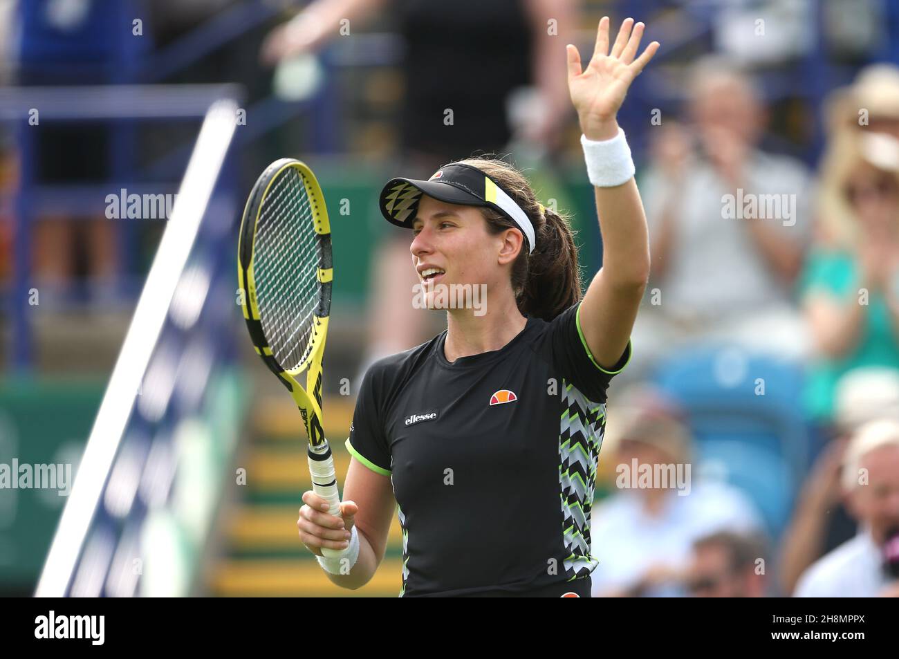 Datei-Foto vom 25-06-2019 von Johanna Konta feiert ihren Sieg gegen Maria Sakkari in der Runde des Spiels 32 am dritten Tag des Nature Valley International im Devonshire Park, Eastbourne. Die ehemalige britische Nummer 1 Johanna Konta hat in einer Erklärung ihren Rücktritt vom professionellen Tennis angekündigt. Ausgabedatum: Mittwoch, 1. Dezember 2021. Stockfoto