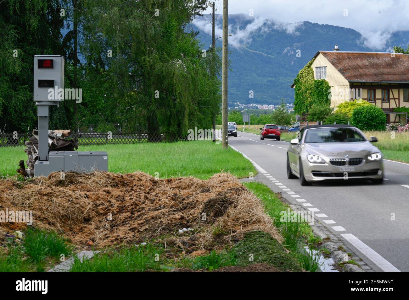 Mobile Blitzerkamera, Schweiz Stockfoto