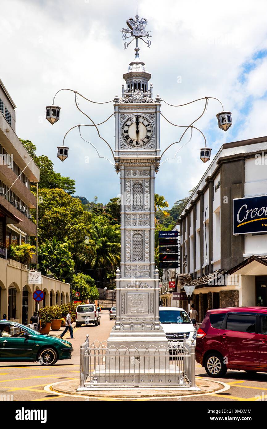Clocktower, Wahrzeichen und gleichzeitig nationales Denkmal von Victoria, Mahe, Seychellen, Victoria, Mahe, Seychellen Stockfoto