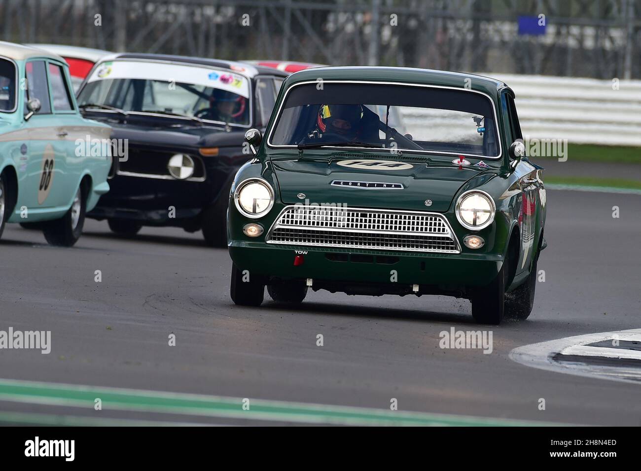 David Dickenson, Lotus Ford Cortina, Historic Touring Car Challenge, HTCC, kombiniert mit der Tony Dron Trophy für Touring Cars, den Fahrzeugen, an denen teilgenommen wurde Stockfoto