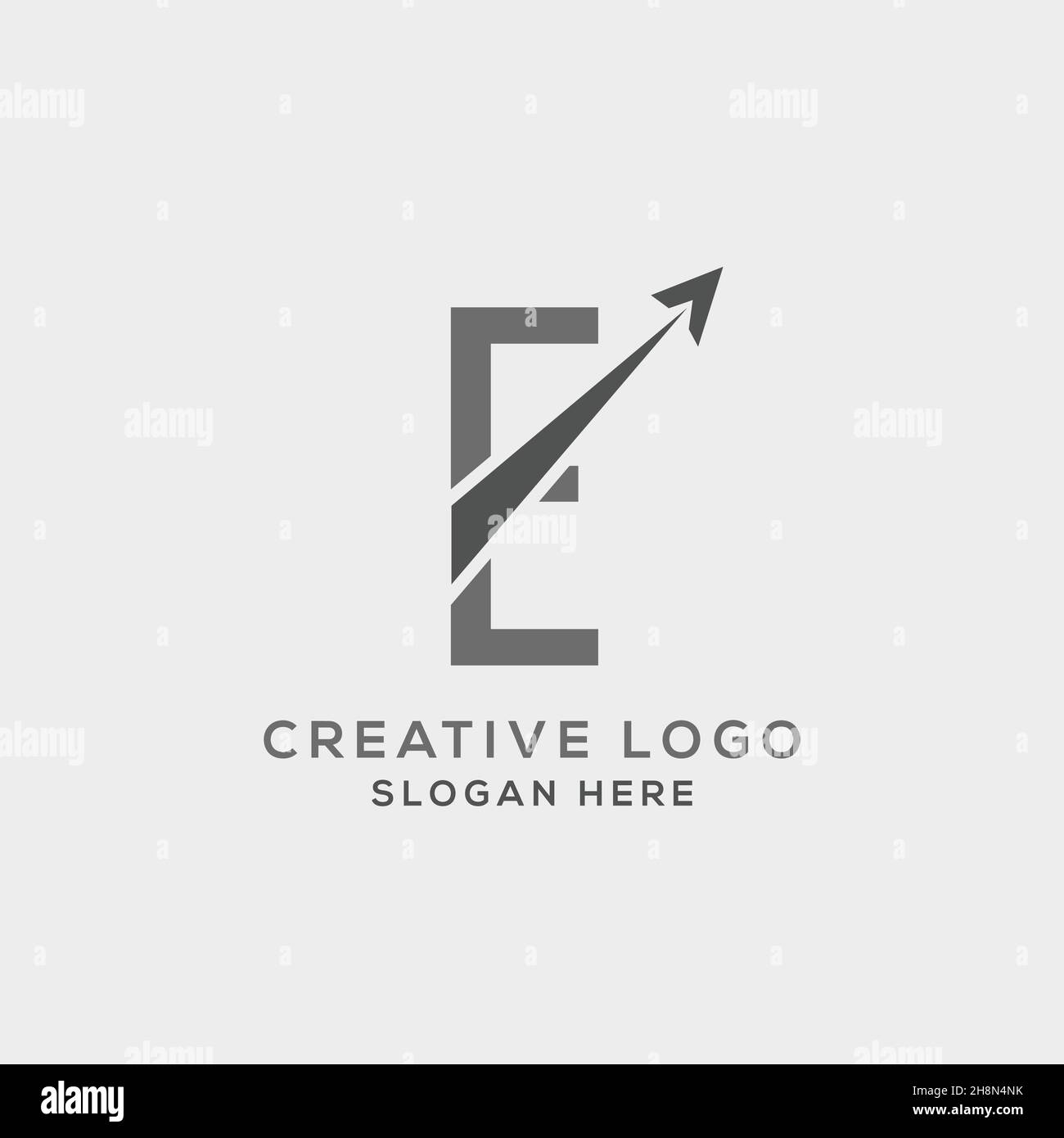 E-Letter Initial mit Pfeil Logo Design Vektor Illustration integriert. Stock Vektor