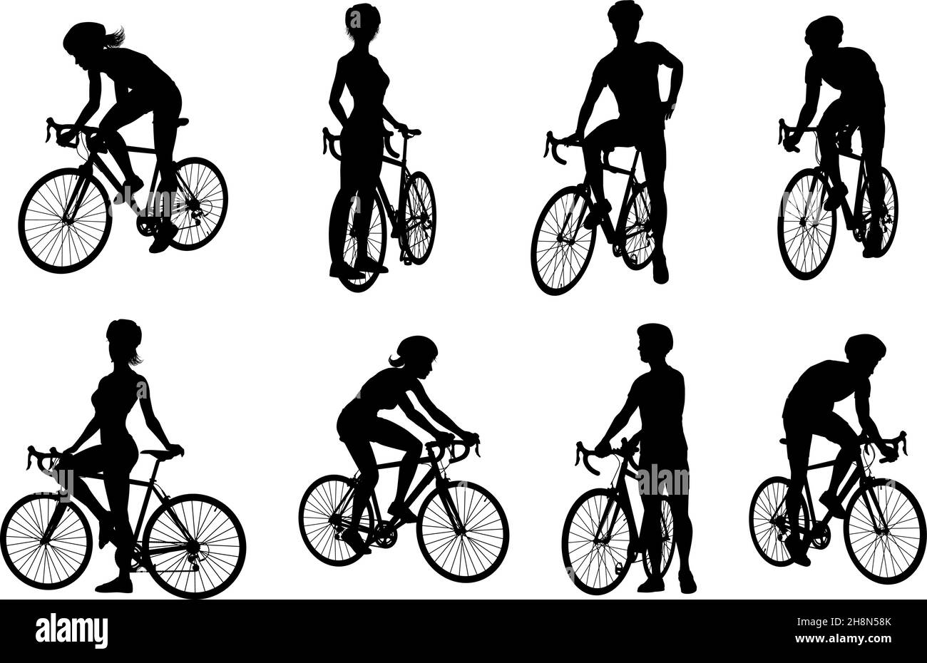 Fahrrad und Radfahrer Silhouetten eingestellt Stock Vektor