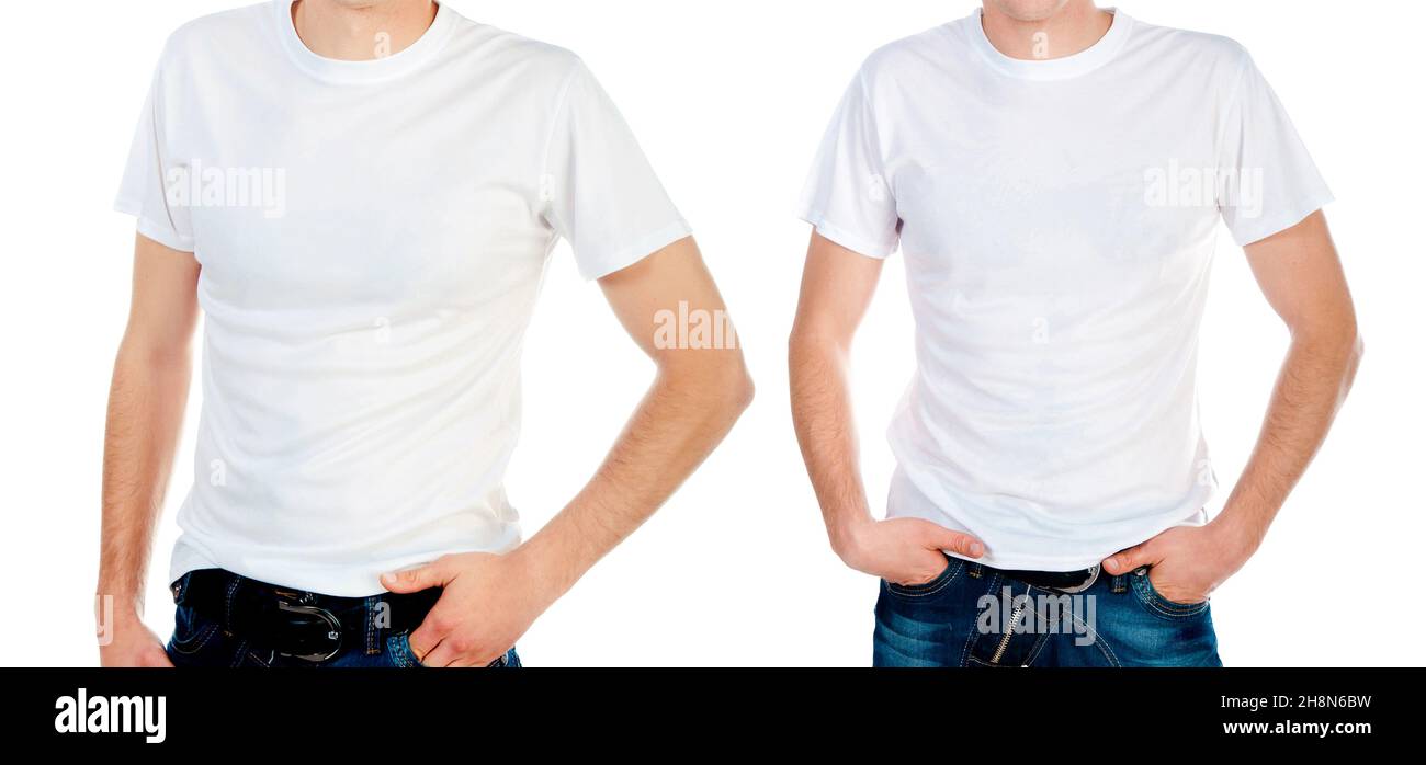 Mann in weißem T-Shirt Stockfoto