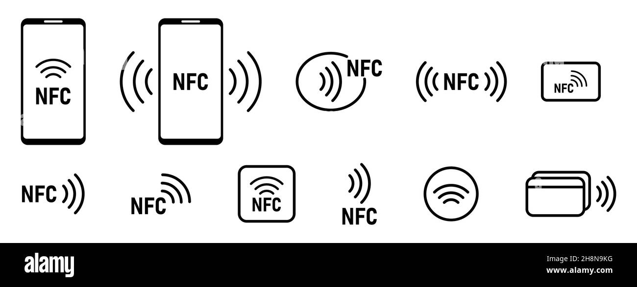 NFC-Symbol eingestellt. Symbole für die drahtlose Zahlungstechnologie. Vektor EPS 10 Stock Vektor