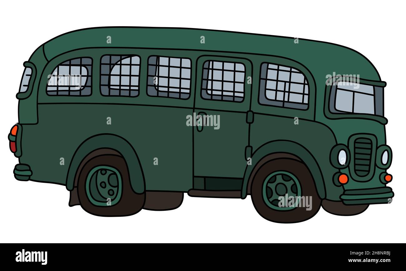 Handzeichnung eines alten grünen Gefängnisbusses Stockfoto