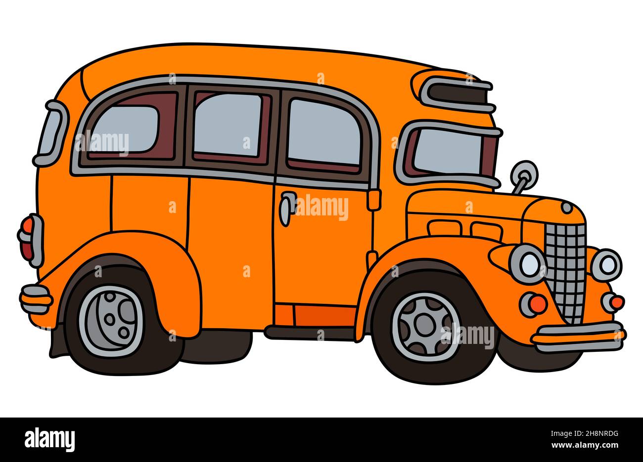 Handzeichnung eines alten orangefarbenen Busses Stockfoto