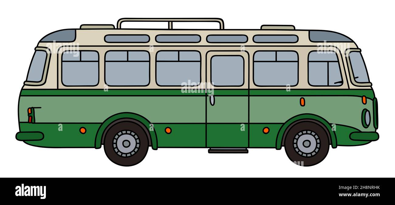Handzeichnung eines alten grünen Autokars Stockfoto