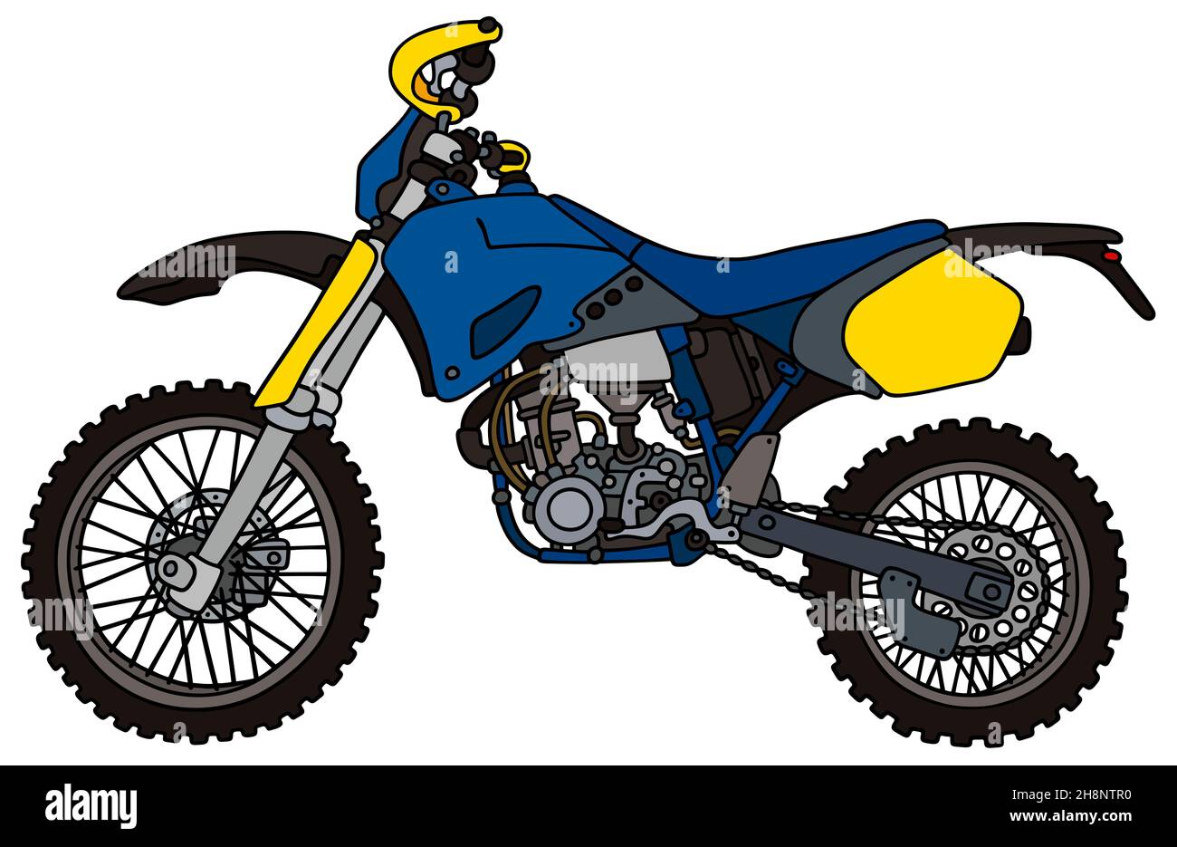 Handzeichnung eines blauen Racing Motocross-Bikes - kein echter Typ Stockfoto