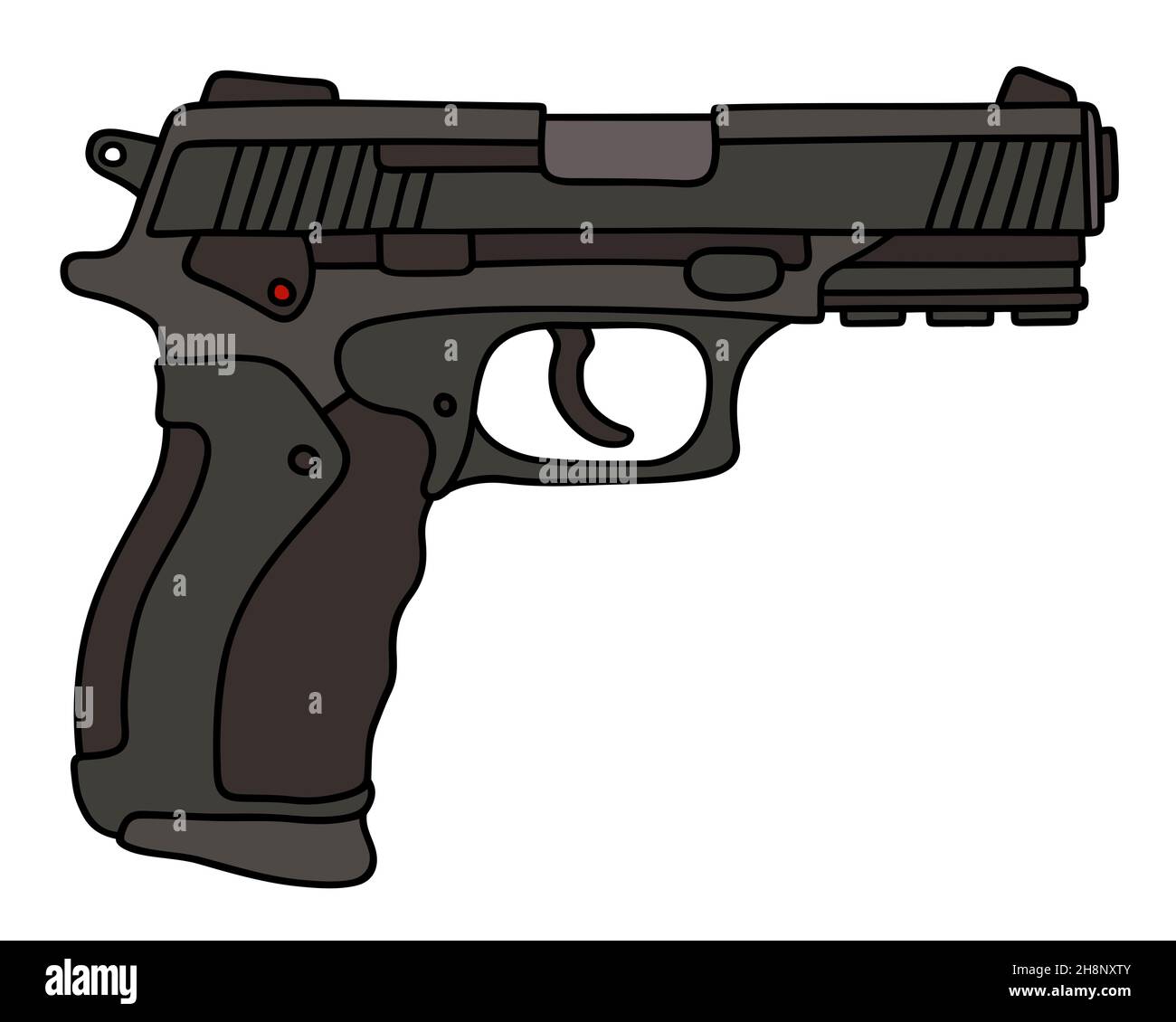 Handzeichnung einer kürzlich erschienenen schwarzen automatischen Pistole Stockfoto